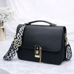 Luxury Black Women Shoulder Bag | Premium Chain Lock Designer Crossbody Handbag