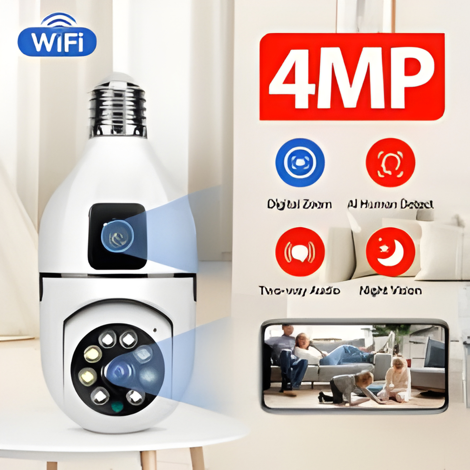 Untitled design (15) 4MP Smart WiFi CCTV Security Holder Bulb Camera with AI Human Detection, Night Vision & Two-Way Audio | Altutan - Image 1