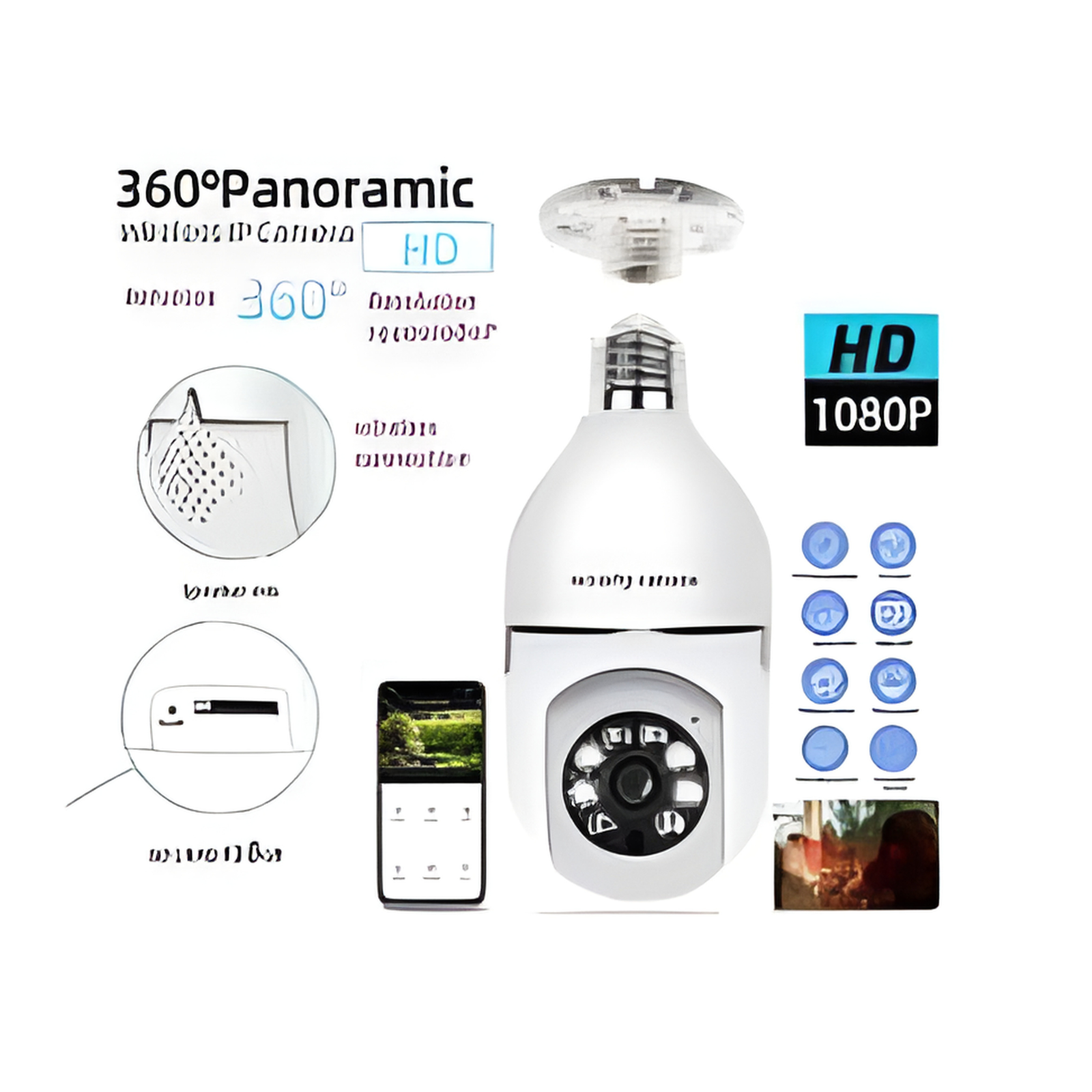 Untitled design (16) 360° Panoramic Wireless Bulb Security Camera HD 1080P WiFi Smart CCTV Camera – Altutan - Image 1