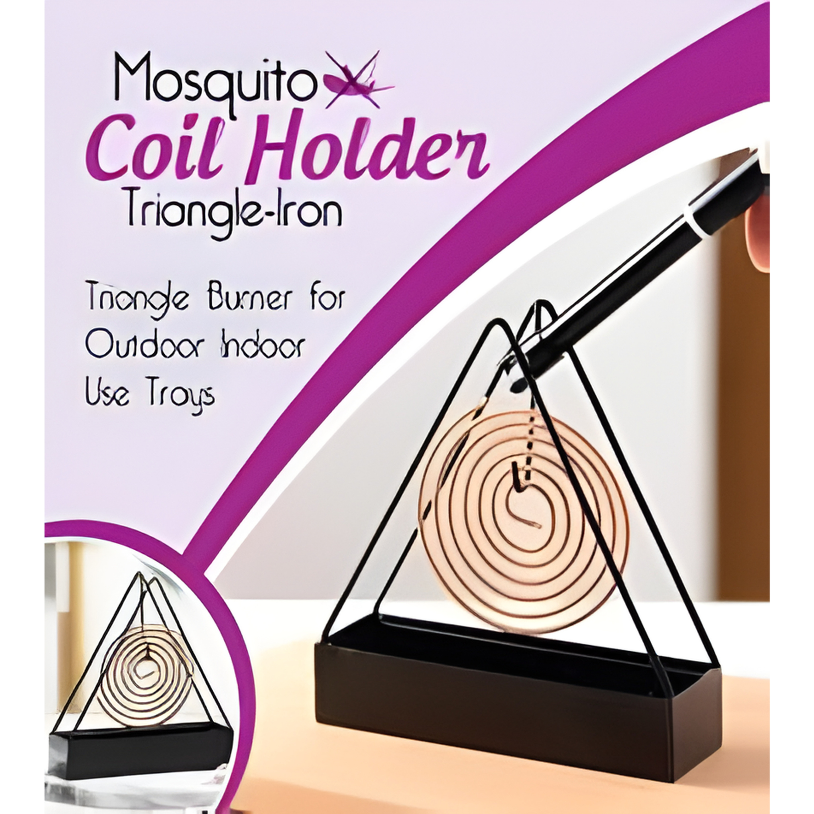 Untitled design (31) Mosquito Coil Holder Triangle Iron Stand – Safe Coil Burner Tray | Altutan - Image 1