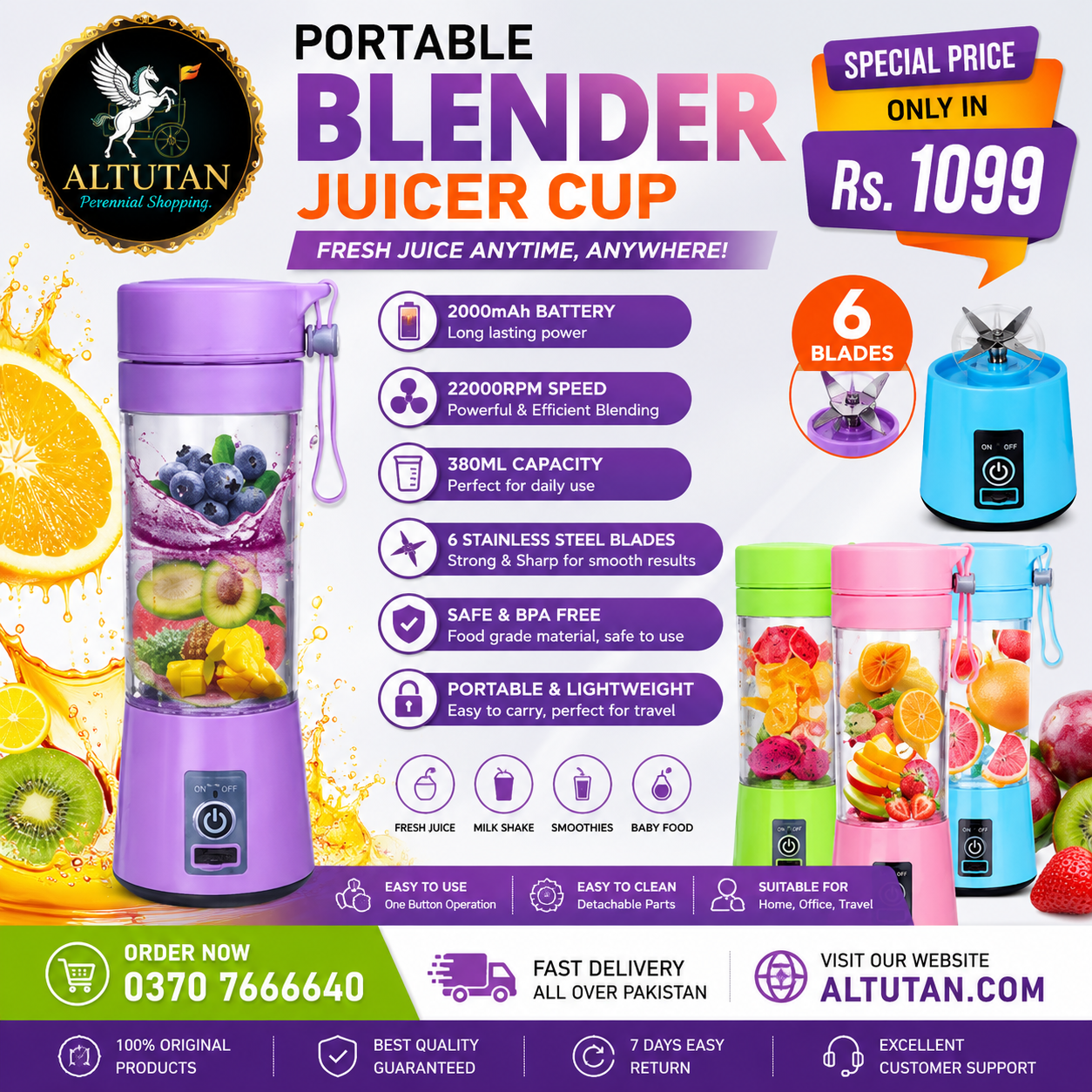 2fbb447b-4143-49eb-99c9-d7da09425da4 Portable Electric Juicer Bottle – 6 Blades Rechargeable Blender Juicer Cup (380ml) - Image 1