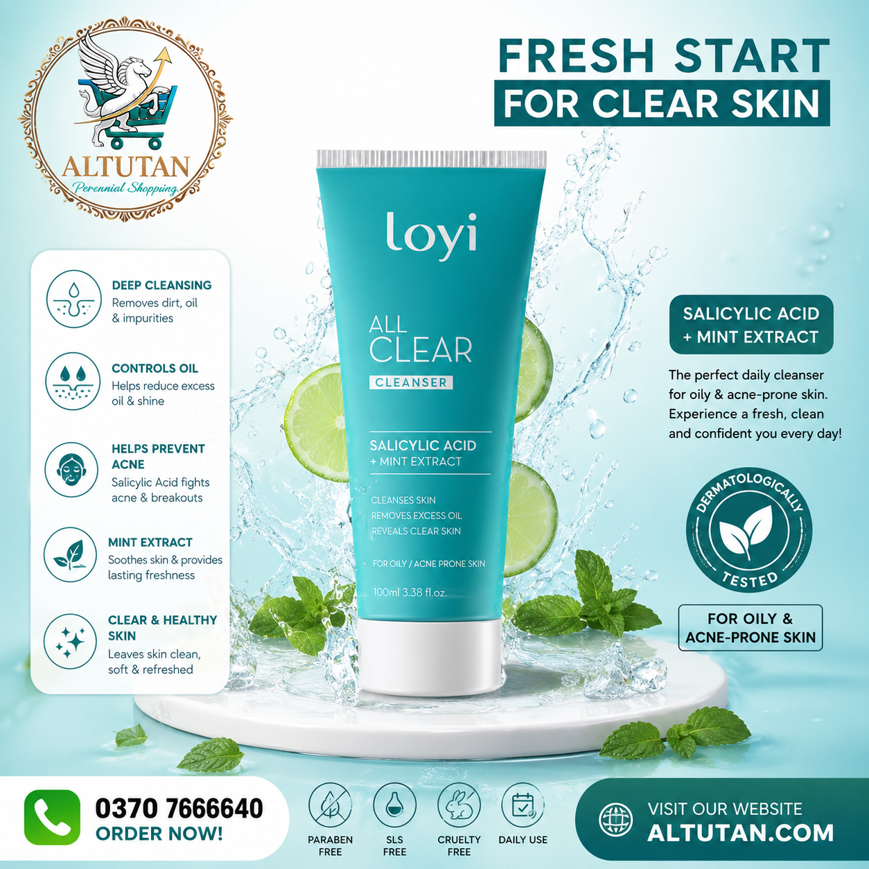 580e0e56-119b-4435-a036-9cd06e96a473 Loyi All Clear Cleanser with Salicylic Acid & Mint Extract – Deep Cleansing Face Wash for Oily & Acne-Prone Skin | ALTUTAN - Image 1